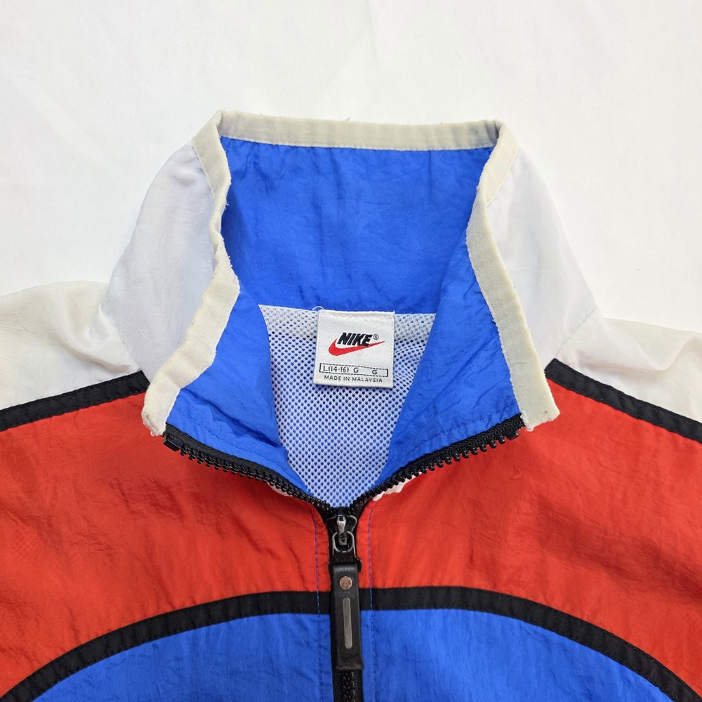 90s Nike Colorblock Windbreaker Youth L Red White Blue Track Jacket Vintage - Picture 5 of 12